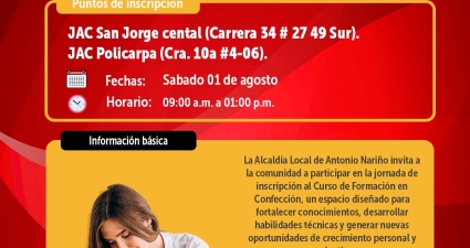 Jornada de inscripción Curso de Confección para Personas Mayores