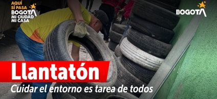 Equipo de la Alcaldía Local de Rafael Uribe Uribe participando en la Llantatón Distrital.