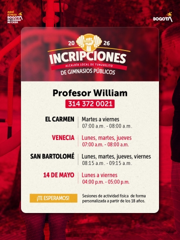 INSCRIPCIONES 2026 DE GIMNASIOS PÚBLICOS - ALCALDÍA LOCAL DE TUNJUELITO