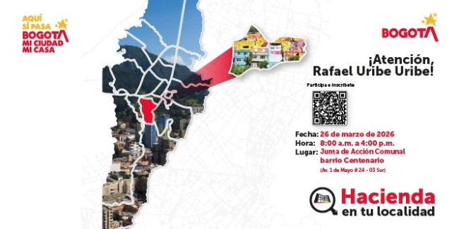 Mapa de Bogotá apuntando a Rafael Uribe Uribe