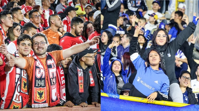 Hinchada de Millonarios y Santa Fe en las tribunas