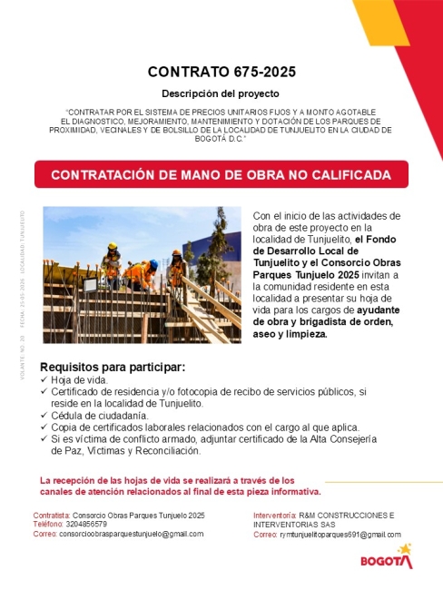CONTRATACIÓN DE MANO DE OBRA NO CALIFICADA - CONTRATO 675-2025 - TUNJUELITO