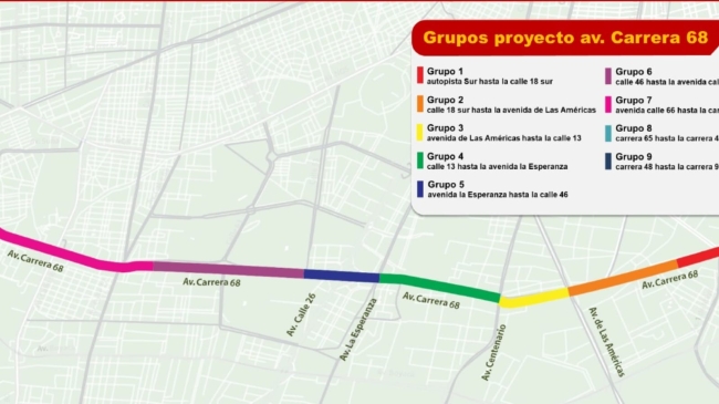 mapa de  la obra de la carrera 68
