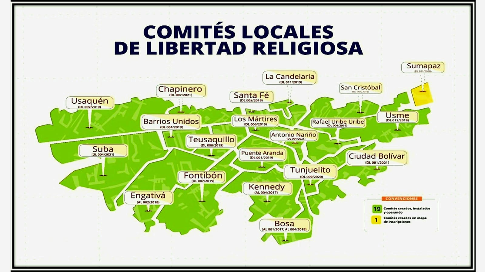 Mapa de los comités locales de libertad religiosa en Bogotá 