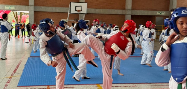 Niños atletas en practica de taekwondo
