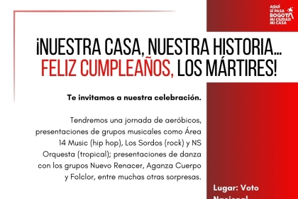 Invitación formal de la celebración de cumpleaños de la localidad de Los Mártires