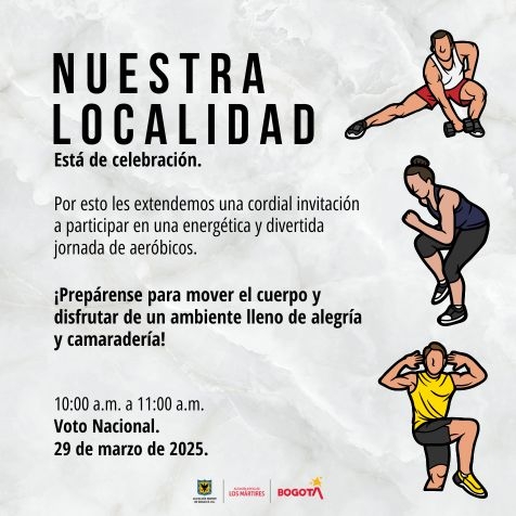 Imagen informativa sobre jornada de aeróbicos en el Voto nacional el 29 de marzo a las 10:00am