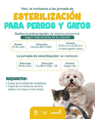 Jornada de esterilización para caninos y felinos en Suba