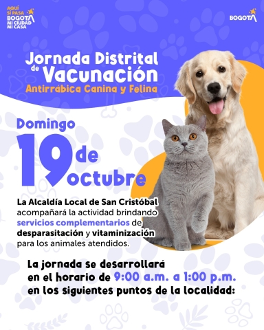 Jornada Distrital de Vacunación Antirrábica Canina y Felina – 19 de octubre