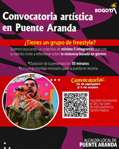 Convocatoria en Puente Aranda para grupos de freestyle de mínimo 5 integrantes, con presentaciones de 30 minutos que promuevan la reflexión sobre la violencia de género, abierta del 26 de septiembre al 6 de octubre.