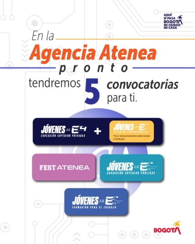 Pieza grafica informando: 🔝 Jóvenes a la E - Universidades Privadas: del 11 al 18 de noviembre. 🤓 Jóvenes a la E - Talentos Excepcionales: del 11 al 18 de noviembre. 📚Jóvenes a la E - Universidades Públicas: abre el 24 de noviembre. 💸Fest Atenea: del 2 al 9 de diciembre. 🧑‍💻Formación para el Trabajo: del 2 al 9 de diciembre.