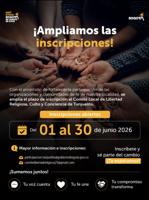 Amplían inscripciones al Comité de Libertad Religiosa en Tunjuelito