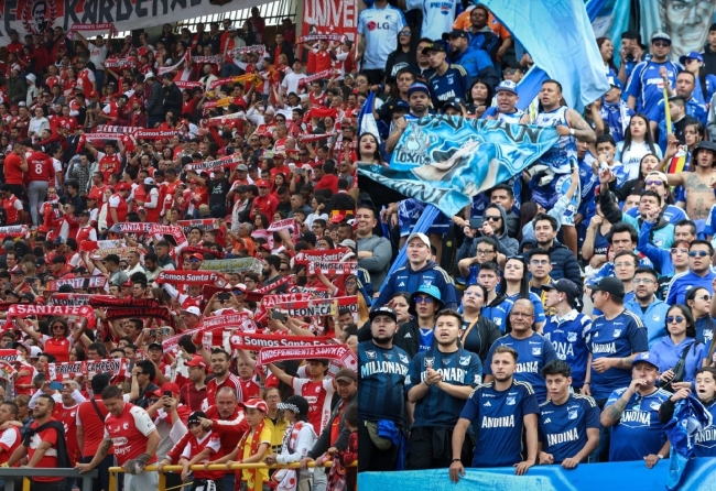 Hinchas de Independiente Santa Fe y Millonarios