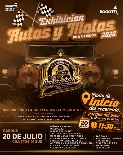 pieza grafica invitación a la exhibición de autos y motos el 20 de julio